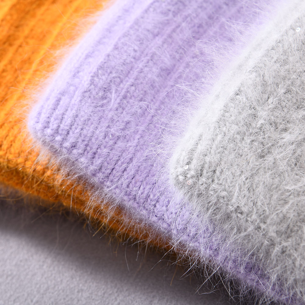 Factory Wholesale Custom Label Bulk Fashion Charm Soft Cuffed Striped Blank Unisex Long Hair Thick Knit Beanies