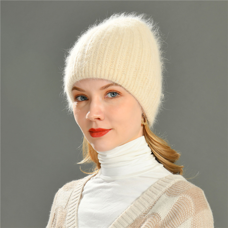 Factory Wholesale Custom Label Bulk Fashion Charm Soft Cuffed Striped Blank Unisex Long Hair Thick Knit Beanies