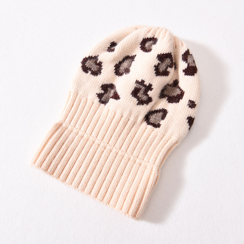 Baggy Winter Cashmere Knitted Beanie Hat Double Layer Thick Leopard Kids Chunky Winter Beanie