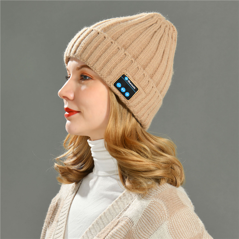 Wholesale Winter Acrylic beanie Knitted Hats Unisex Thick Warm Bluetooth Music Knitted Beanie Hat 