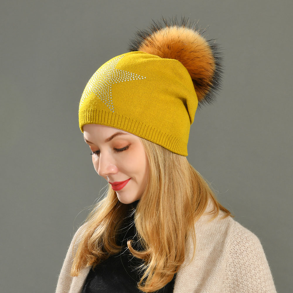 Wholesale Crochet Beanie Hat Wool Blend Winter Knitted Beanie Wholesale Custom Real Fur Fake Fur Pompom Hat