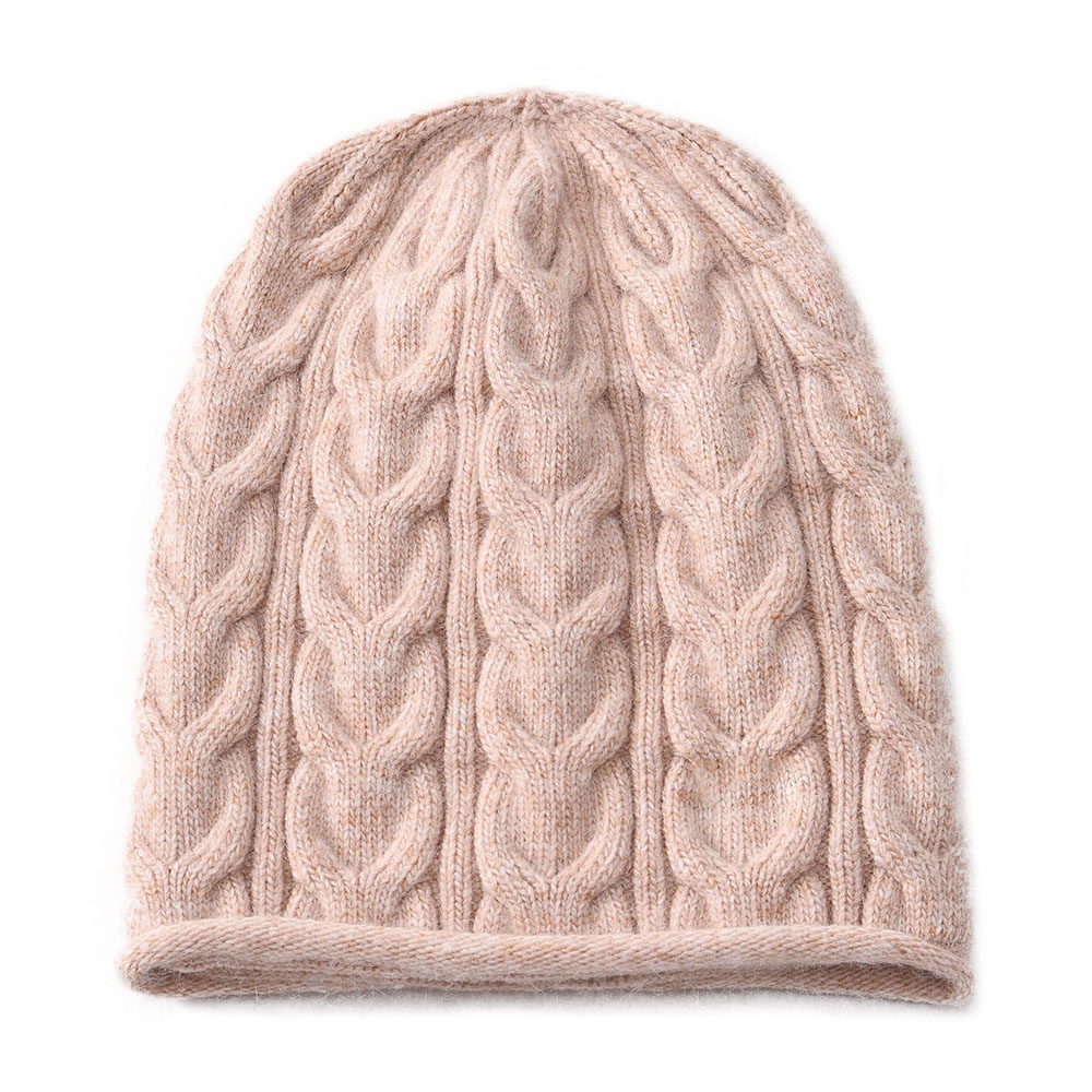 Wholesale Ski Skull Custom Angora Knitted Beanie Double Layer Warm Twist High Quality Winter Women Thick Beanie