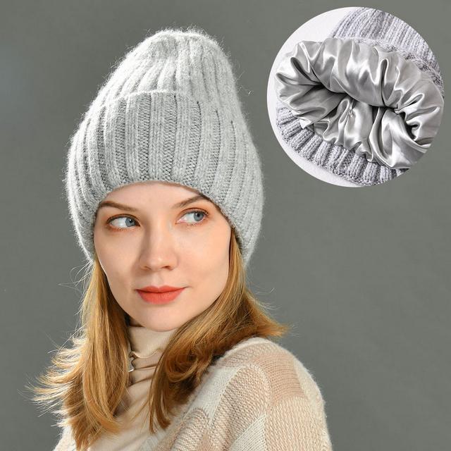 Unisex Knit Hat Custom Good Elastic Satin Lined Beanies Soft Winter Fashion Striped Wholesale Silk Beanie Hat S