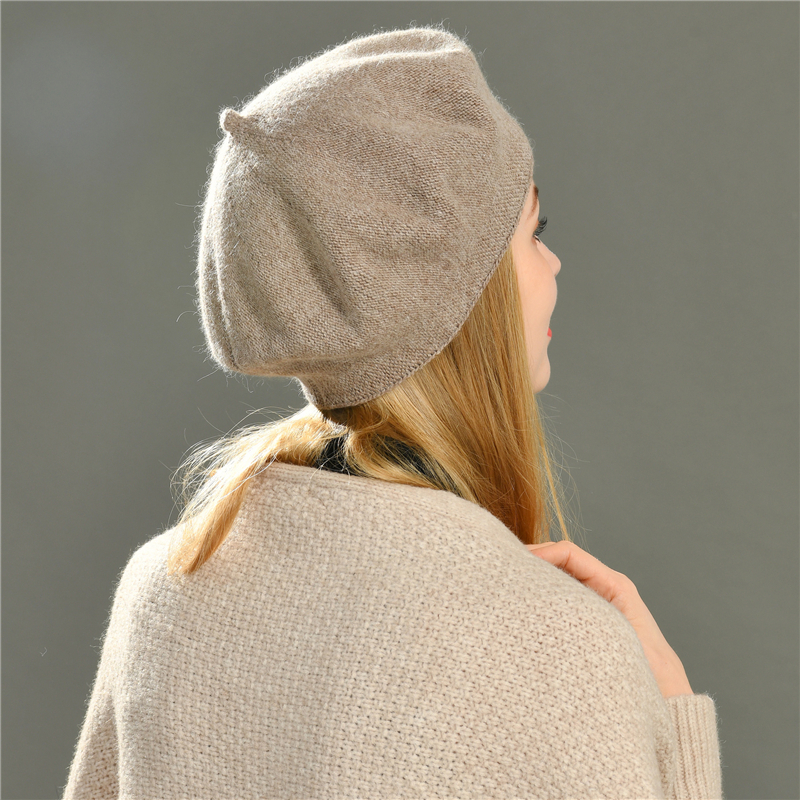 Wholesale Winter Warm Soft Custom Ladies Plain Classic Angora Beret Hat Women Girls French Beret Hat 