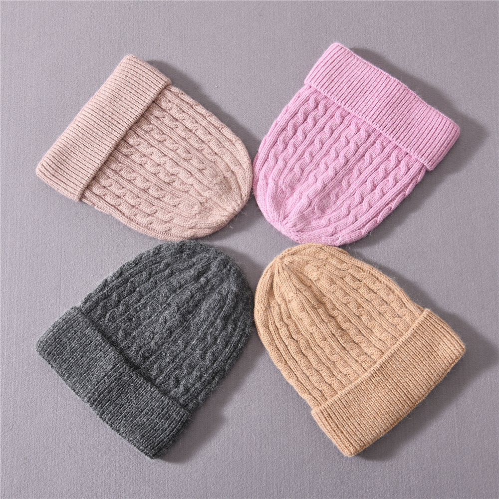 Winter Women Warm Soft Angora Knitted Hat Twist High Quality Knitted Wool Beanie Hat