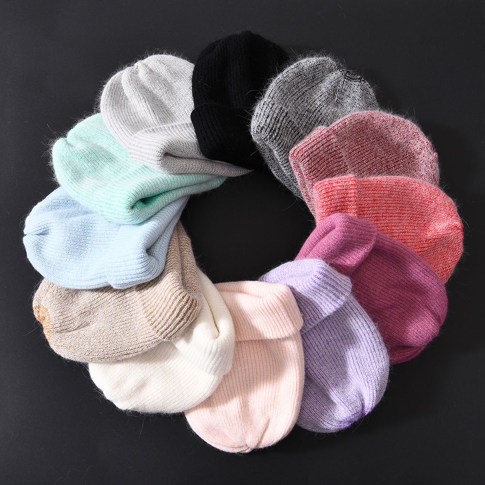 New Winter Hat for Women Angora Knitted Beanies Thick Warm Vogue Ladies Wool Angora Mo Hair Hat Female Beanie Hats