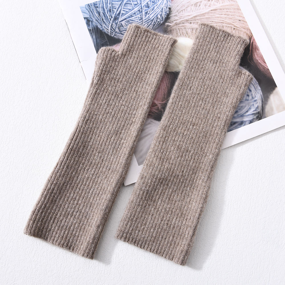 Wholesale Soft Long Half Finger Mittens Arm Warmer Striped Lightweight Stretchy Knitted 100% Cashmere Gloves Women