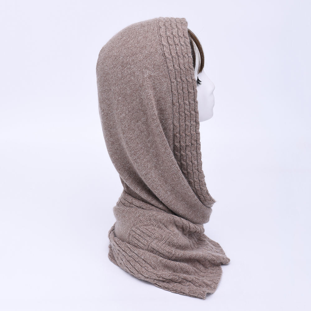 Windproof Thick Outdoor Ski Long Scarf Neck Cover Hooded Women Beanie Hat Winter Ear Protection Cashmere Knitted Hood Scarf