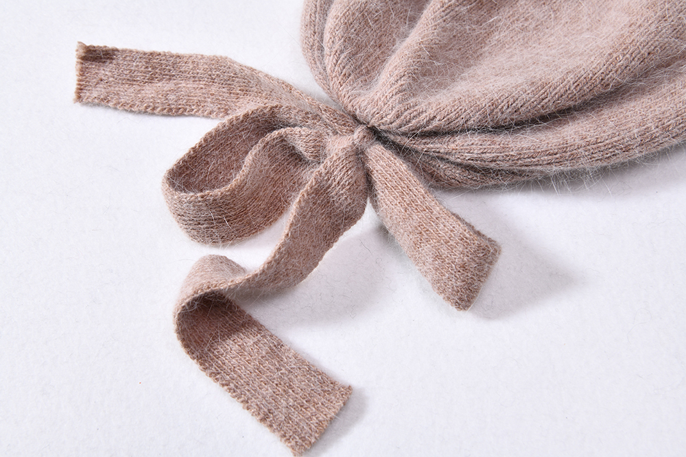 Korean Style Cashmere Knitted Beanie Hats with Bow Tie