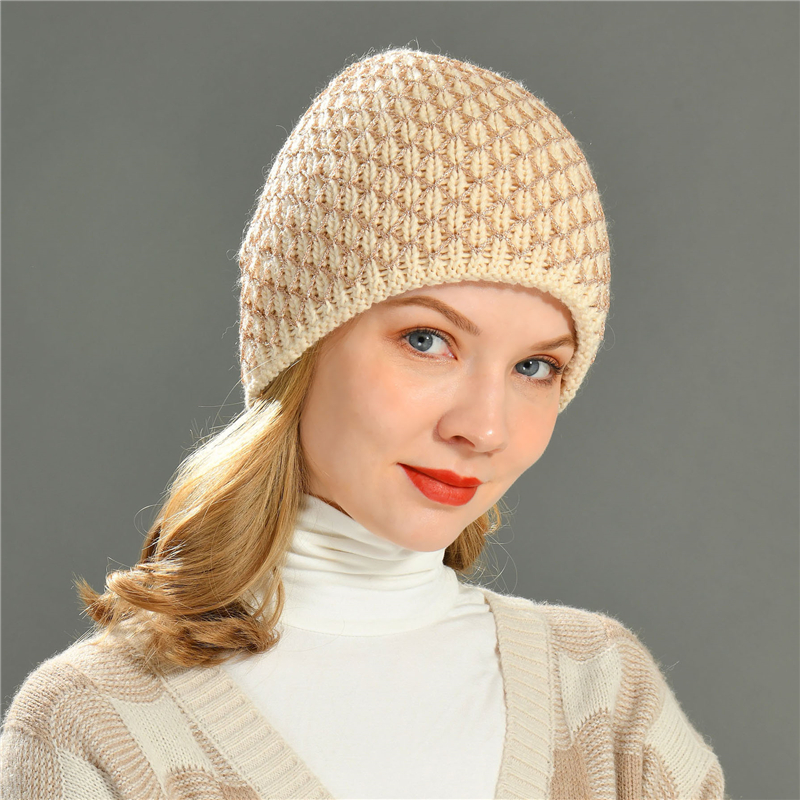 Winter Thick Warm Double Layer Mesh Cashmere Women Knitted Beanie Slouchy