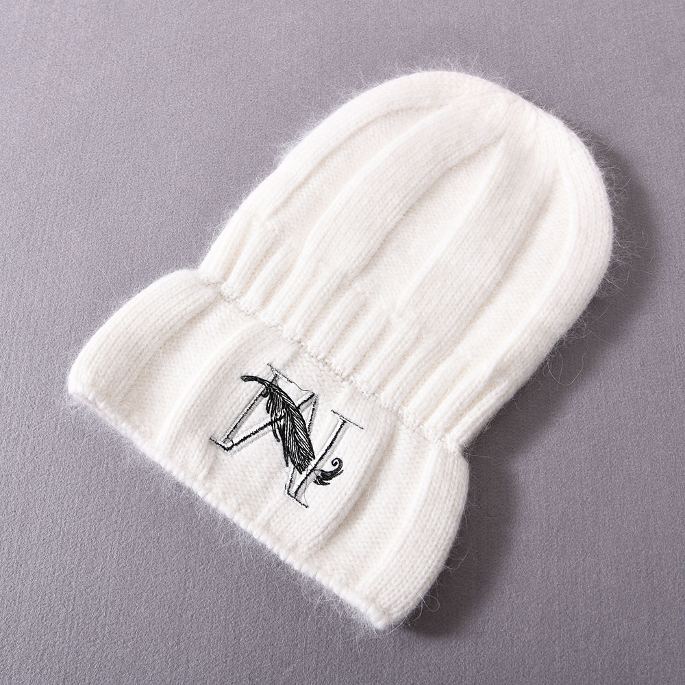 Blank Women High Quality Cashmere Knitted Hats Fluffy Striped Unisex Winter Custom Embroidered Beanie