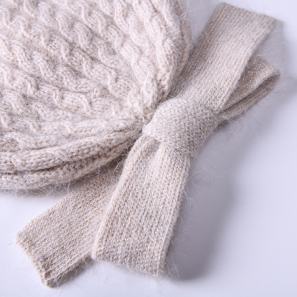 Soft Ribbed Beanie Knit Ski Cap Skull Hat Warm Solid Color Beanie Ladies Winter Bow Angora Knitted Hat Beanies