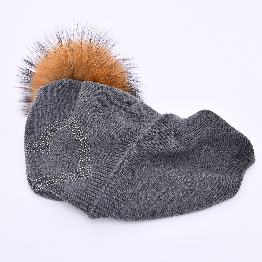 Wholesale Winter Rhinestone Wool Knitted Beanie Custom Women Winter Beret Cashmere Wool Slouch Beanie