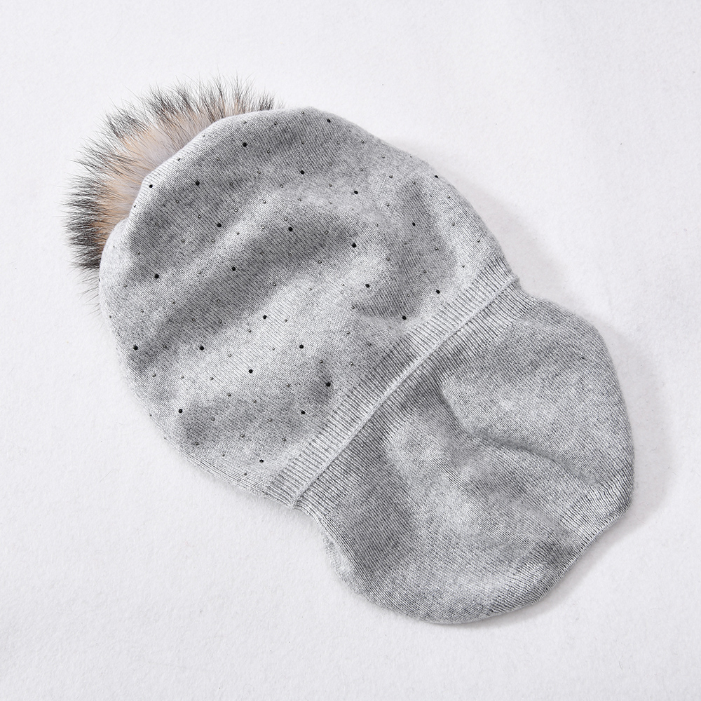 Wholesale Natural Fur Fake Fur Balls Crochet Beanie Hat Cashmere Wool Blend Winter Knit Beanie Custom Hat