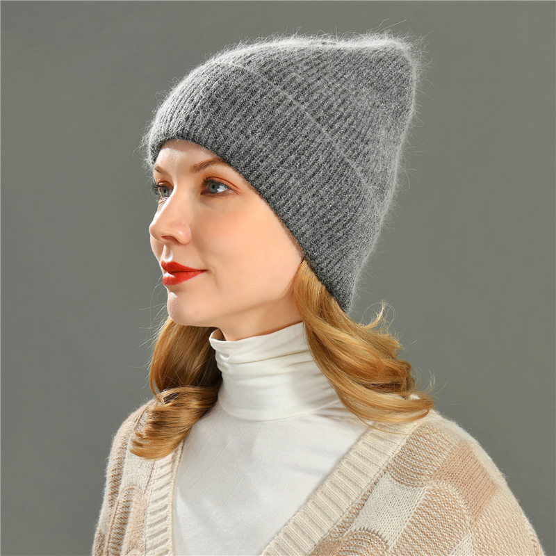 Winter Unisex Beanies Hat Warm Soft Custom Logo Classic Striped angora Bright Silk Knitted Beanies
