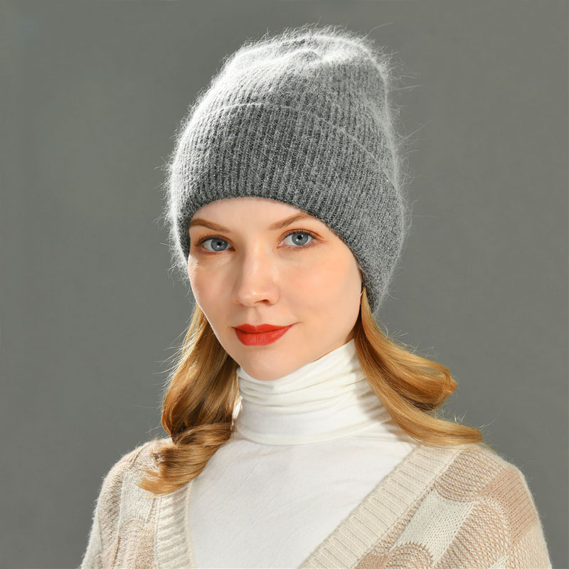 Winter Unisex Beanies Hat Warm Soft Custom Logo Classic Striped angora Bright Silk Knitted Beanies