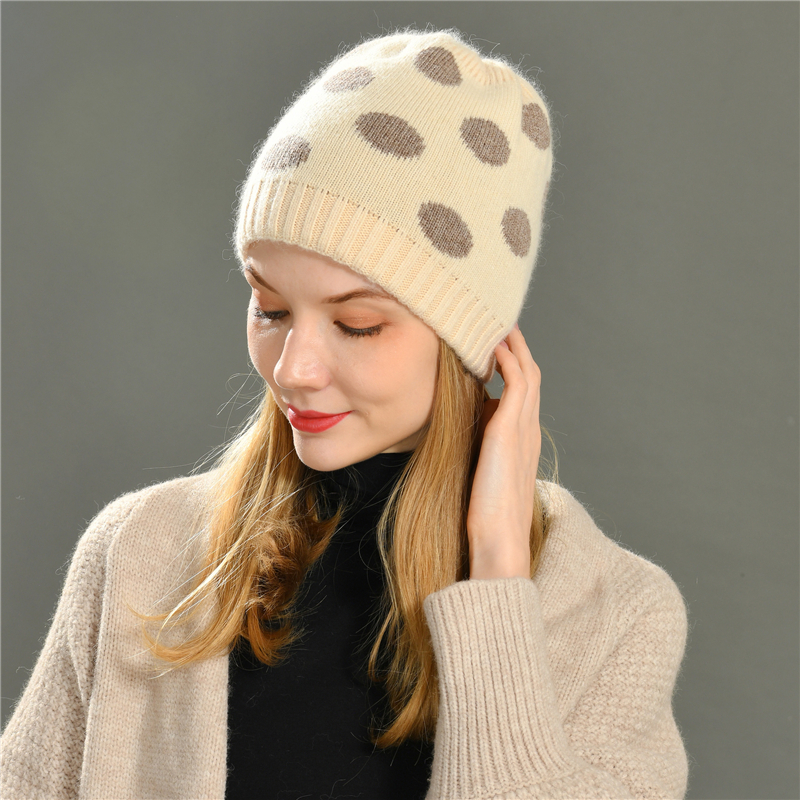 Angora Blend Slouch Cuff Blank Ski Beanie Winter Warm Cute Wave Point Women Wool Knitted Custom Beanie
