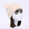 Thick Elastic Snow Winter Hat Soild Color Striped Cuffed Cashmere Knitted Warm Women Cute Cat Beanie