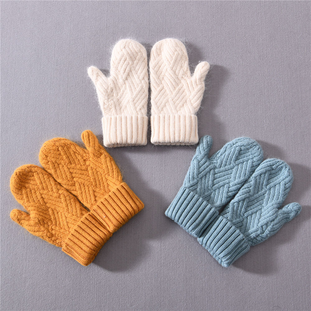 Female Stretch Knit Gloves Hand Mittens Thick Warm Accessories Cuffed Women Wool Knit Gloves Winter