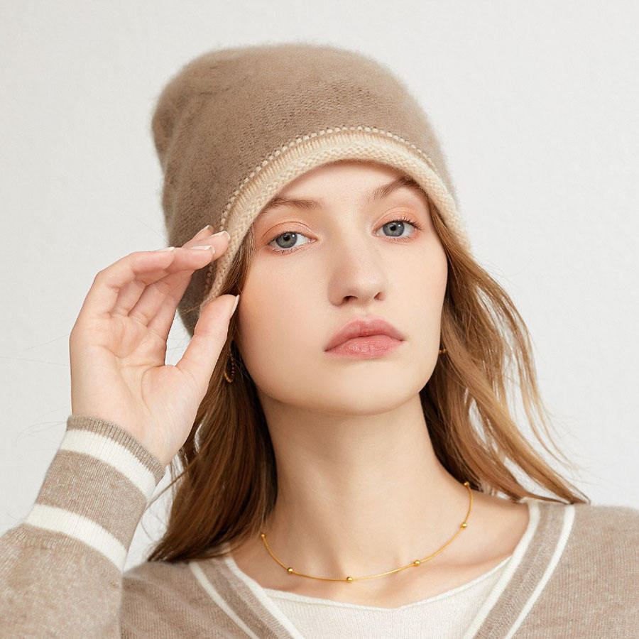Blank Custom Logo Plain Knit Hat Lightweight Elastic Skully Patchwork Color Warm Unisex 100% Cashmere Beanie