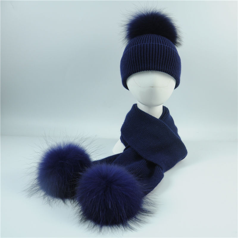 Winter Warm Knitted Hat Cute Baby Hats in Stylish With Big Pompom Knitted Beanie Baby Hat And Scarf