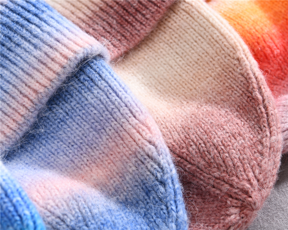 Winter Women Fashion Popular Warm Cashmere Tie Dyed Custom Knit Beanie For Ladies