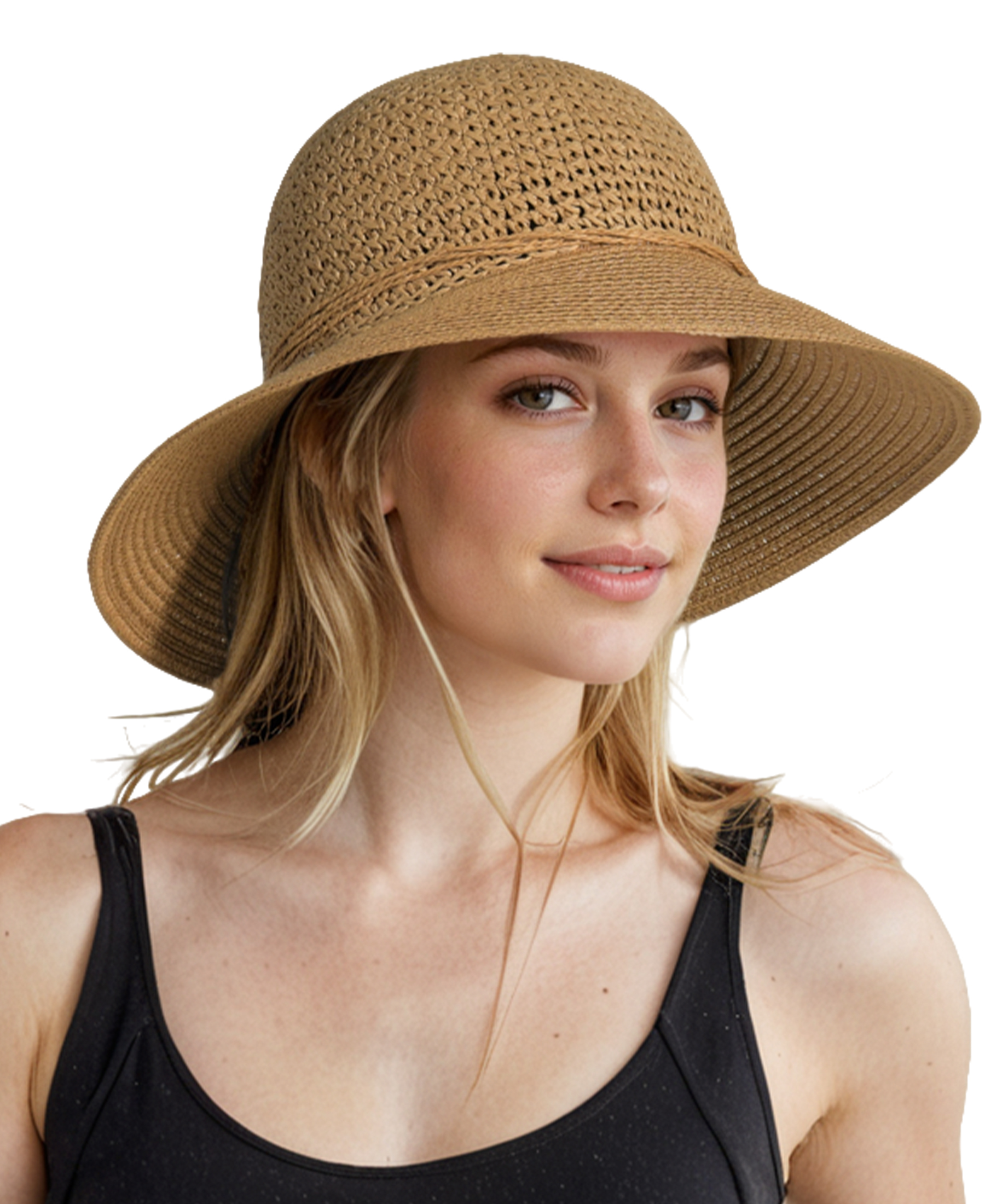 Beach Hats for Women Packable Crochet Hat Summer Straw Sun Hat for Travel