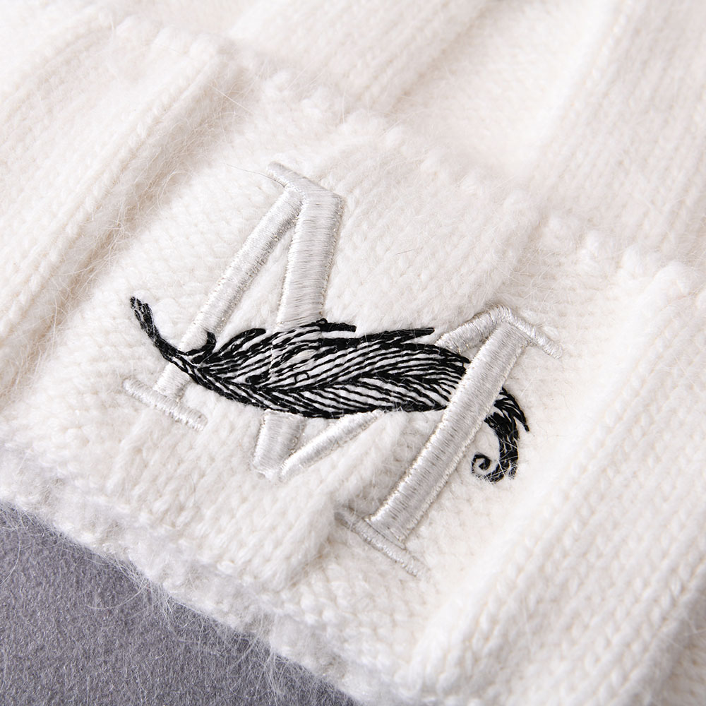 Blank Women High Quality Cashmere Knitted Hats Fluffy Striped Unisex Winter Custom Embroidered Beanie