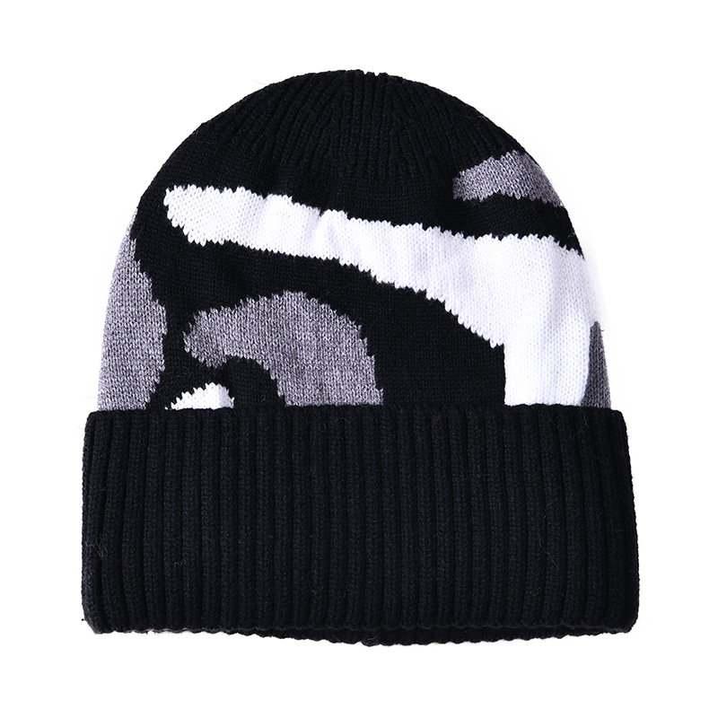 Classic Camo Pattern Design Winter Unisex Double Fold Thick Warm Cuffed Cashmere Wool Knitted Camouflage Beanie