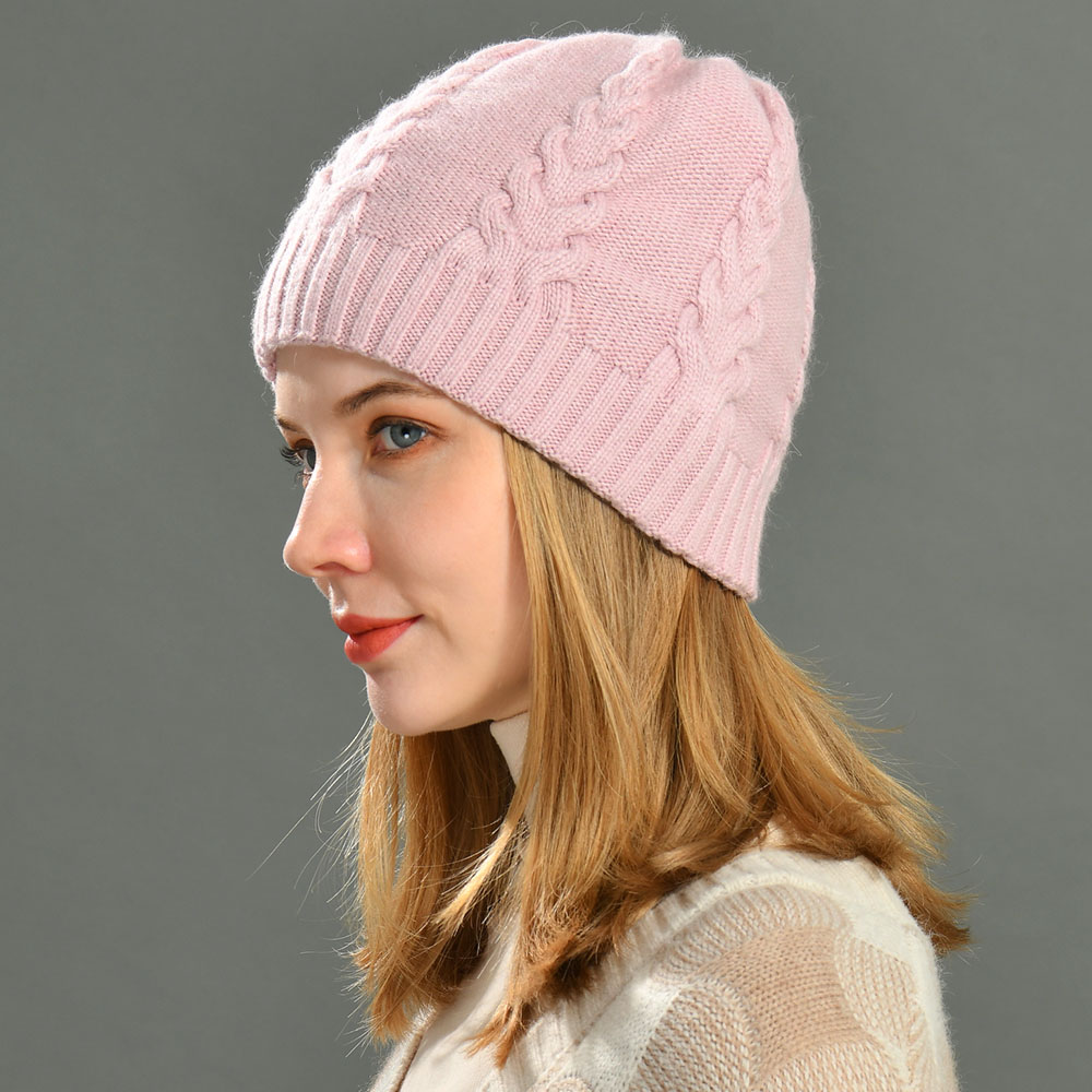 OEM ODM Twist Cashmere Knitted Winter Beanie Hats Winter Double Layer Women Custom Cashmere Beanies Wholesale