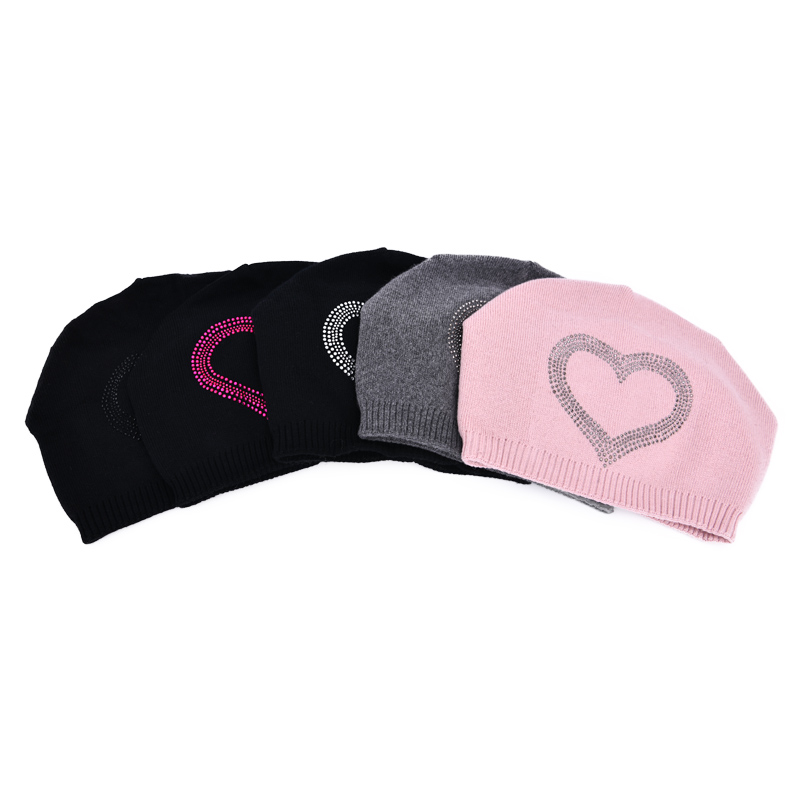 Wholesale Winter Rhinestone Wool Knitted Beanie Custom Women Winter Beret Cashmere Wool Slouch Beanie