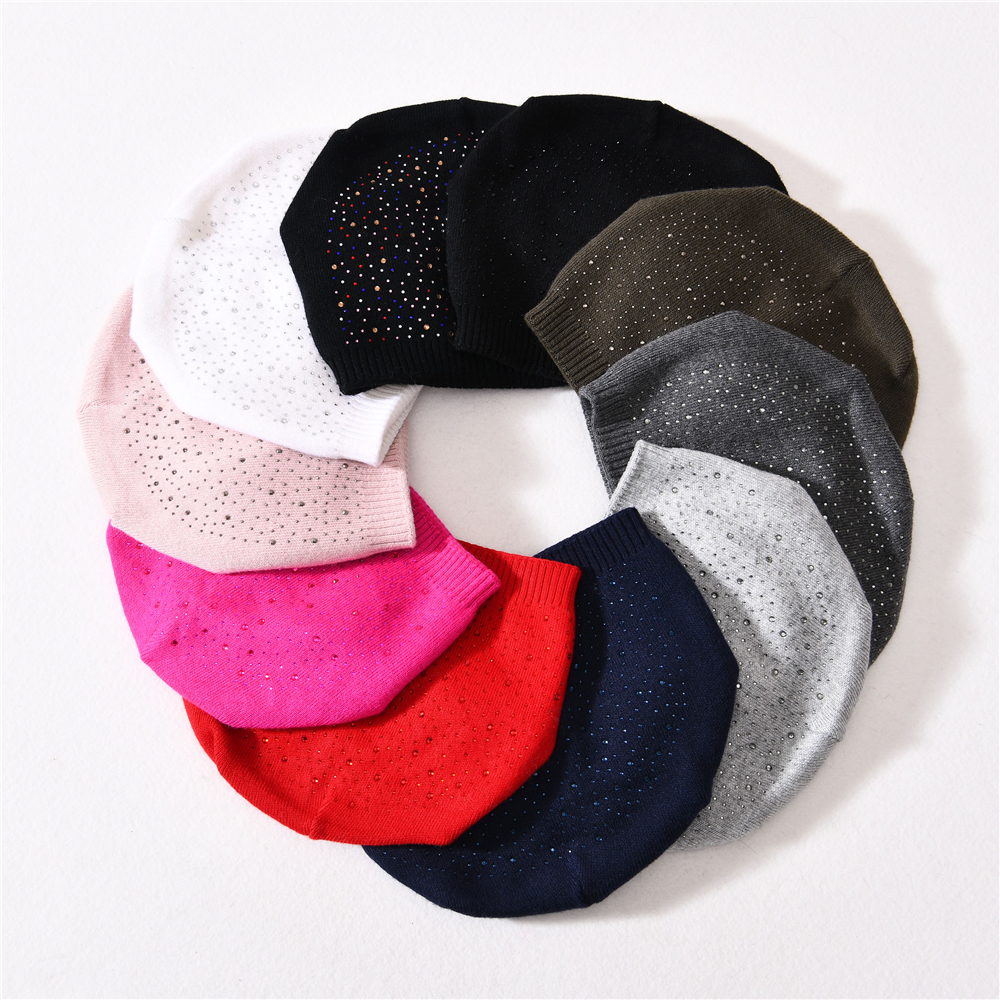 Wholesale Custom Knitted Beanie Hat Skull Winter Hat Wholesale Plain Beanies Women Skull Rhinestone Beanie