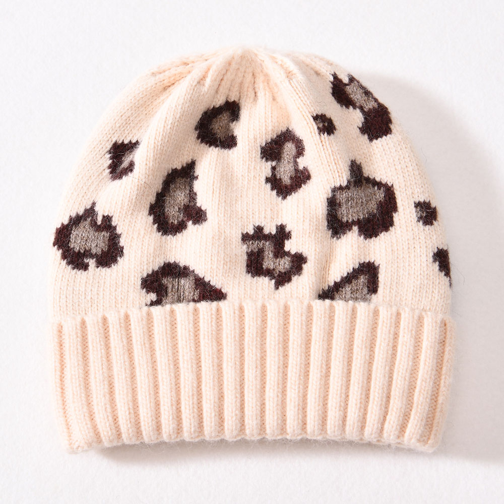 Baggy Winter Cashmere Knitted Beanie Hat Double Layer Thick Leopard Kids Chunky Winter Beanie