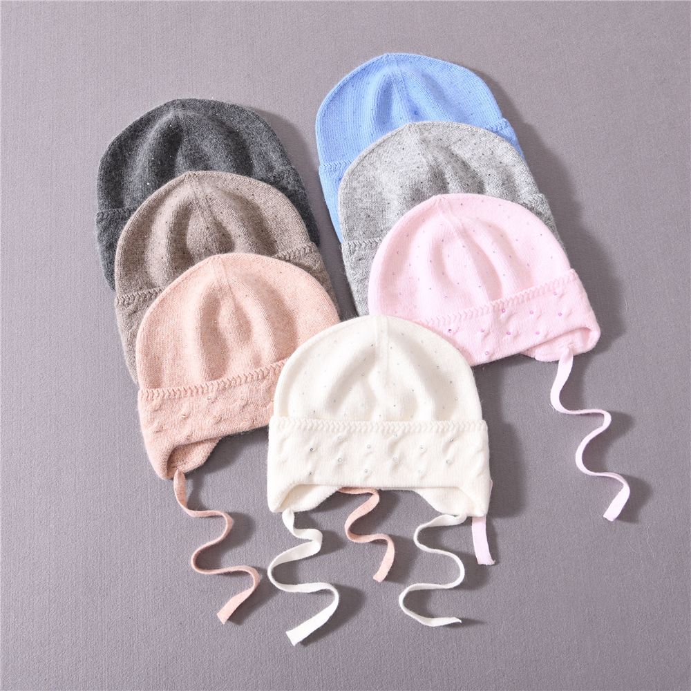 Wholesale Custom Winter Knitted Beanies Baby Ear Flap Soft Warm Unisex Cute Winter Knit Kids Ski Beanies