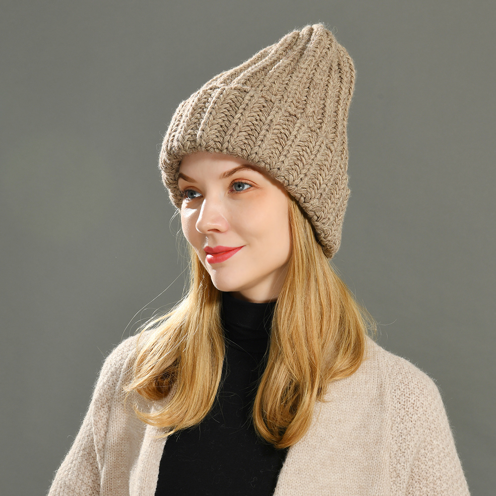 Winter Women Hand Made Beanie Hat Stretchy Chunky angora Knitted Thick Ribbed Beanie