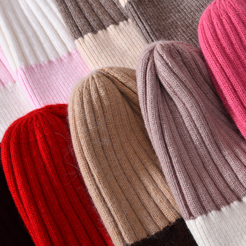 Winter Custom Knit angora Cable Hat with Fur Ball Bobble Winter Artificial Blank Unisex Stripped Knitted Beanie Hats