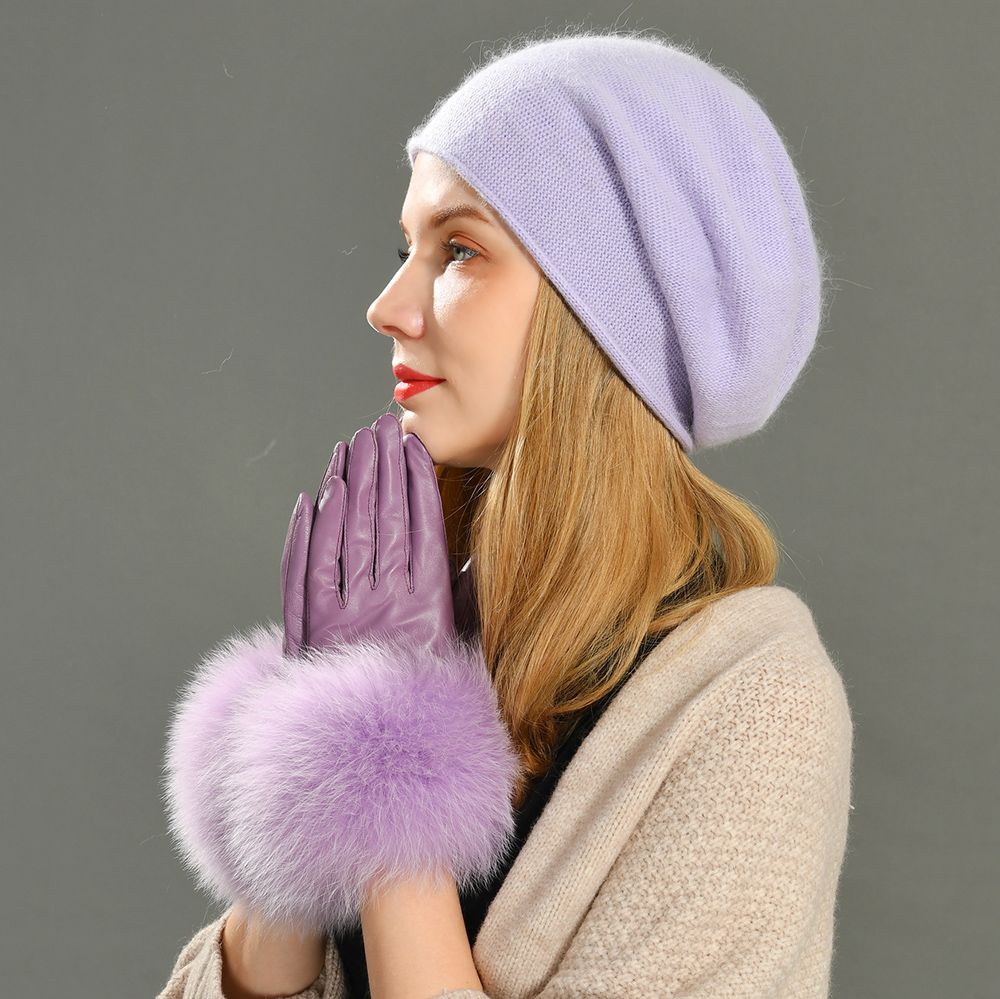 High Quality Long Hair Thick Warm Wool Blend Beanie Hat Simple Plain Beanie Winter Wholesale Slouch Angora Beanie