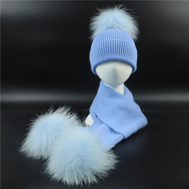 Winter Warm Knitted Hat Cute Baby Hats in Stylish With Big Pompom Knitted Beanie Baby Hat And Scarf