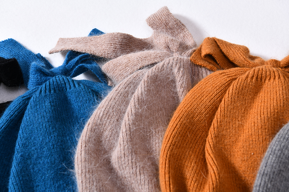 Korean Style Cashmere Knitted Beanie Hats with Bow Tie