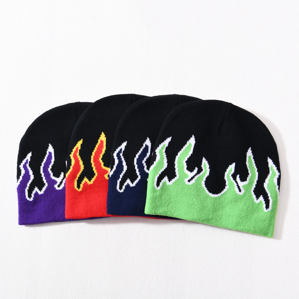 Hip Hop Cuffed Flame All Over Print Design Unisex Winter Jacquard Beanie
