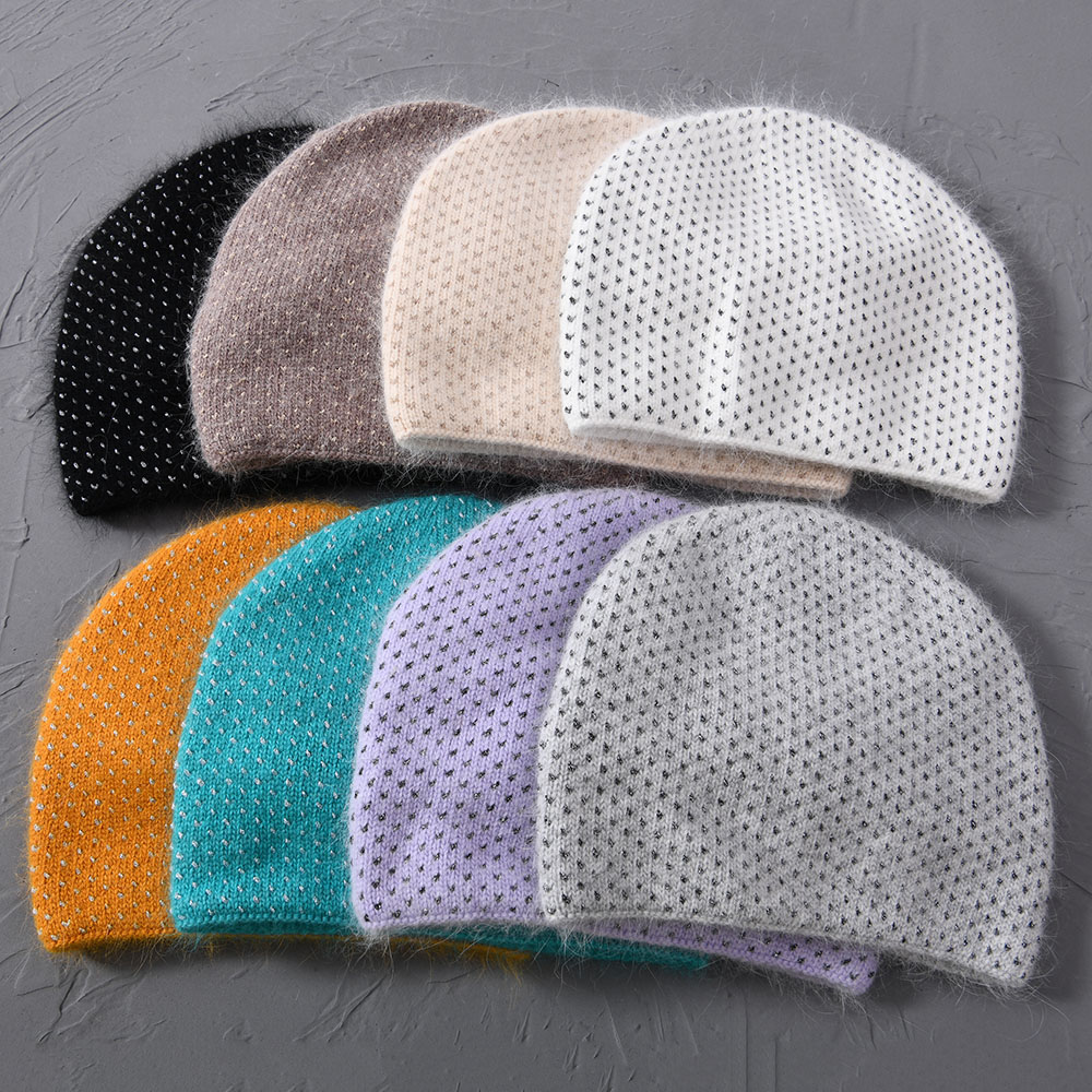 Wholesale Winter Thick Warm Double Layer Mesh Angora Long Hair Women Knitted Beanie Slouchy