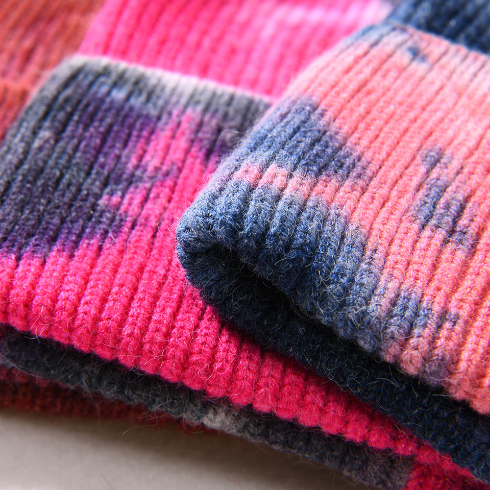 Winter High Quality Female Warm Soft Tie Dye Hats Beanies Women Strip Knitted Tie Dye Beanies