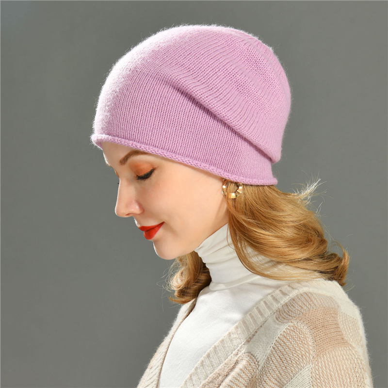 Wholesale Trending Special Design Plain High Quality Winter Cute Women Cashmere Knitted Slouch Beanie 