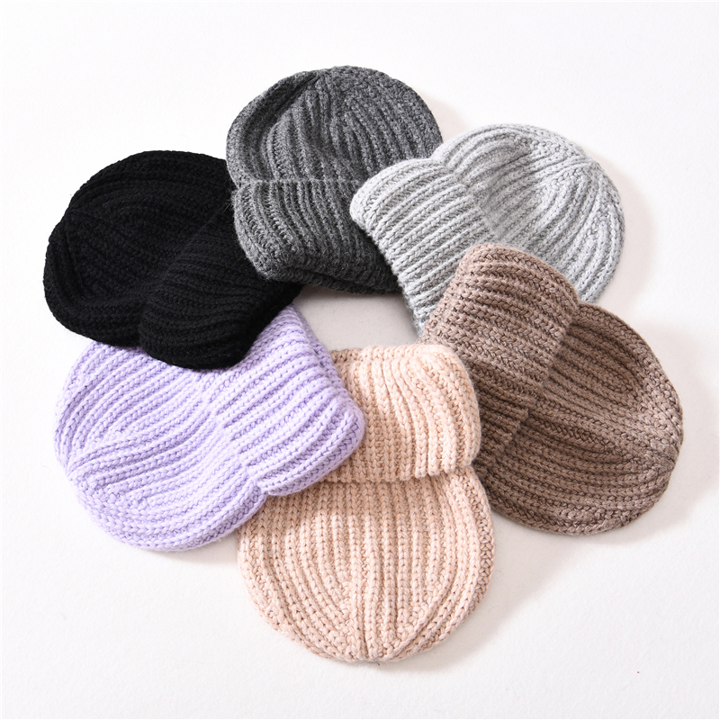 Women Girls Warm Knit Ribbed Winter Hat 2021 New Design Crochet Soft Cashmere Knit Beanie Pink