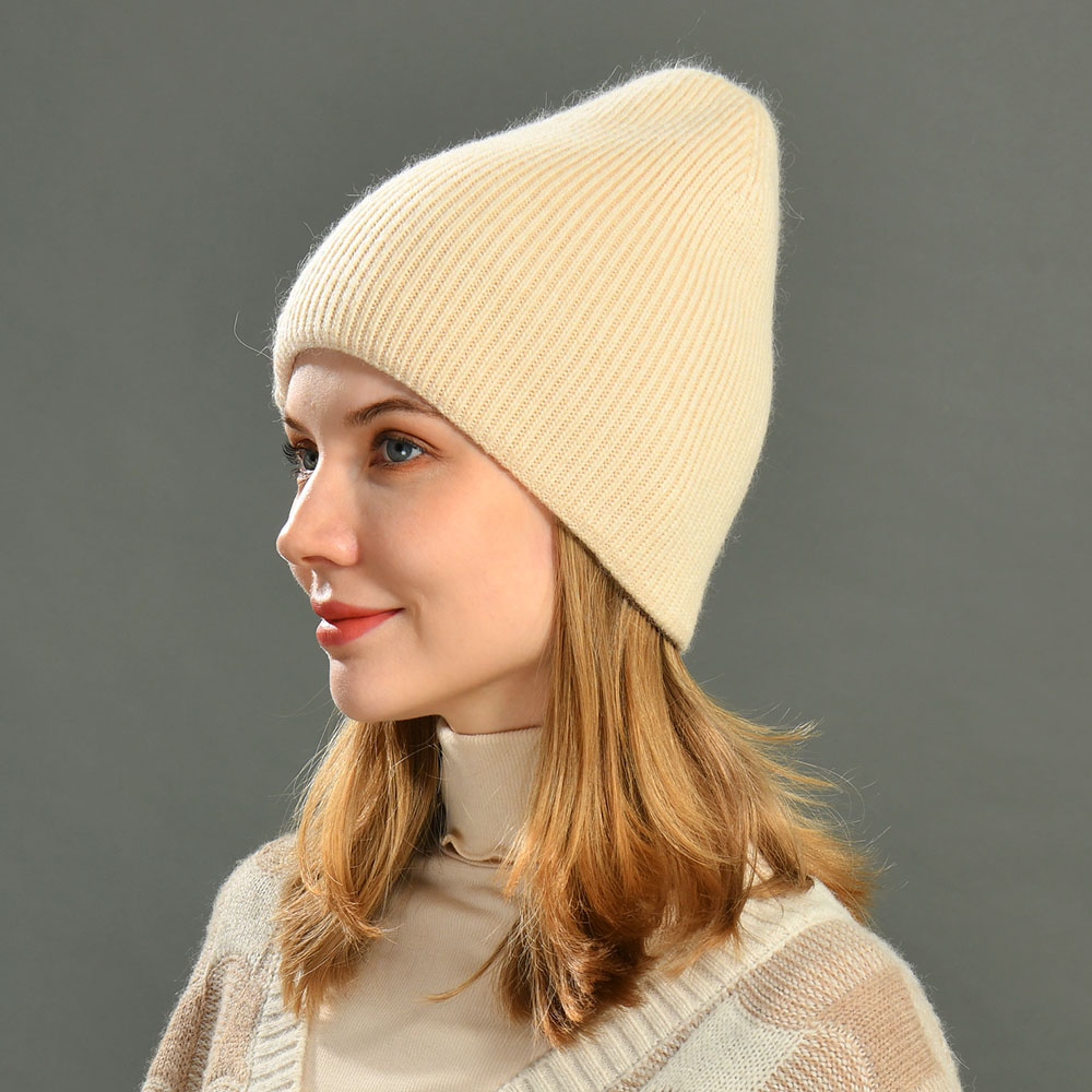 Wholesale Winter New Style Angora Cable Knitted Hat Blank Unisex Stripped Handmade Rhinestone Beanie Hats