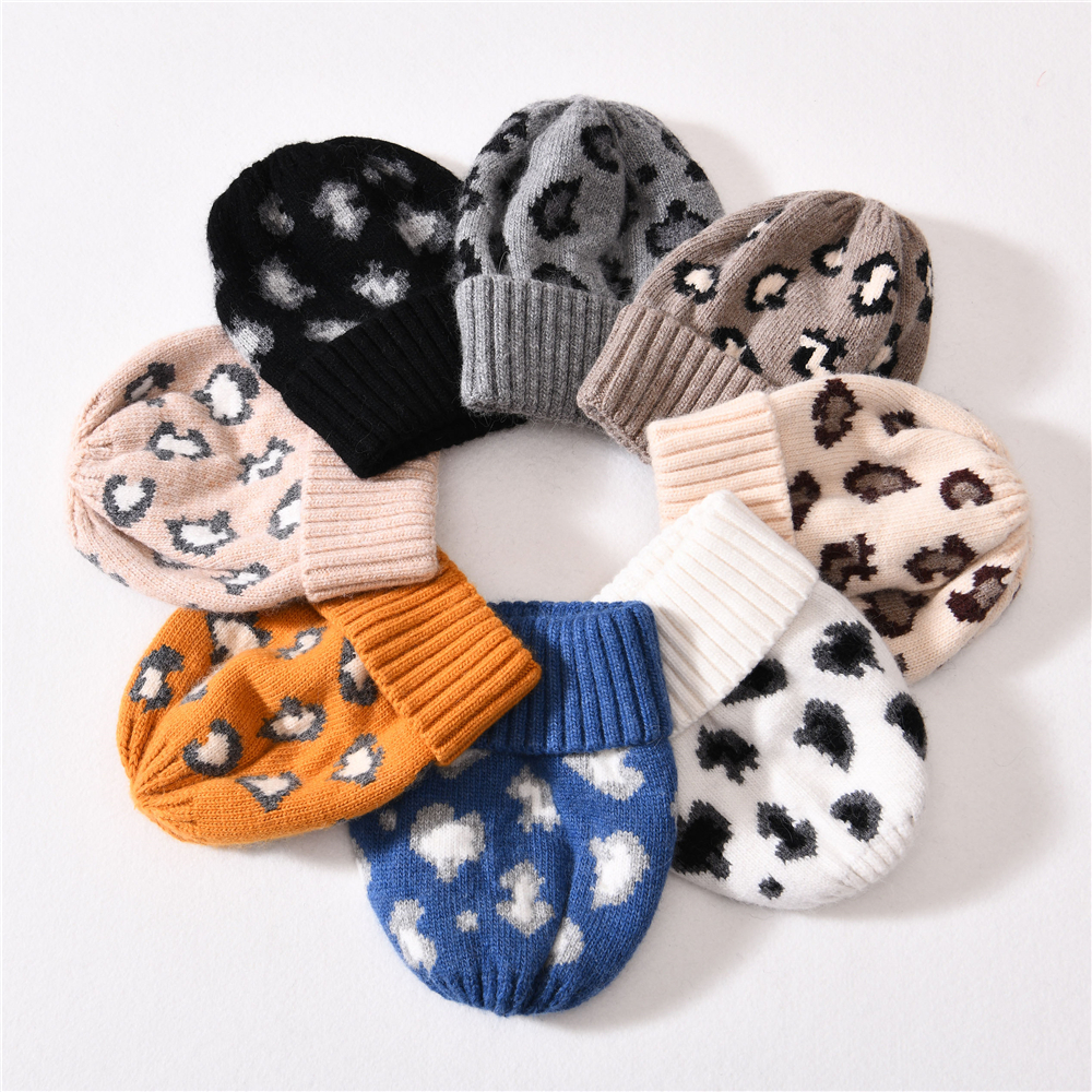 Baggy Winter Cashmere Knitted Beanie Hat Double Layer Thick Leopard Kids Chunky Winter Beanie