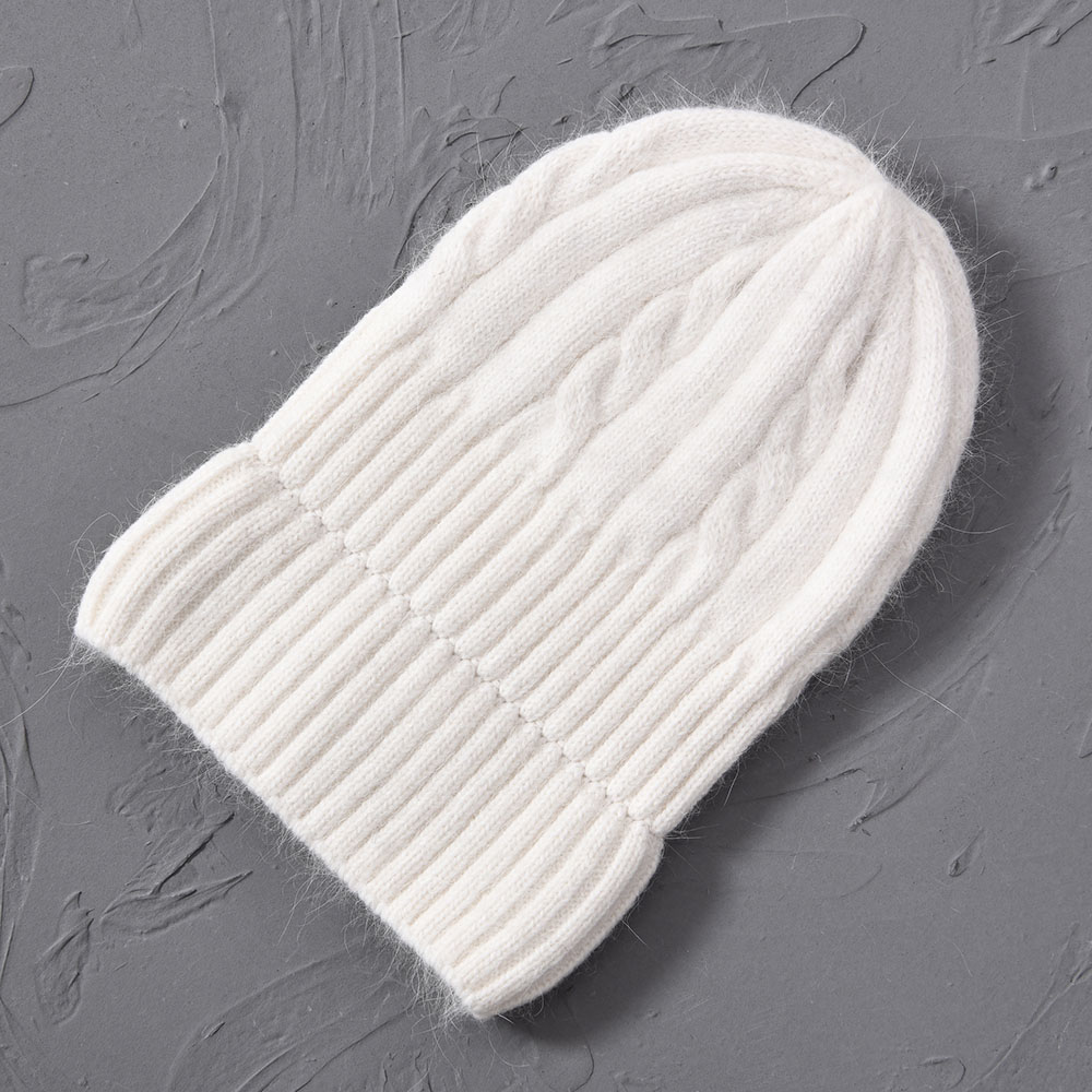 Female Angora Blend Winter Hat Long Fur Warm Soft Wool Knitted Hats Women Skullies Beanies Wholesale