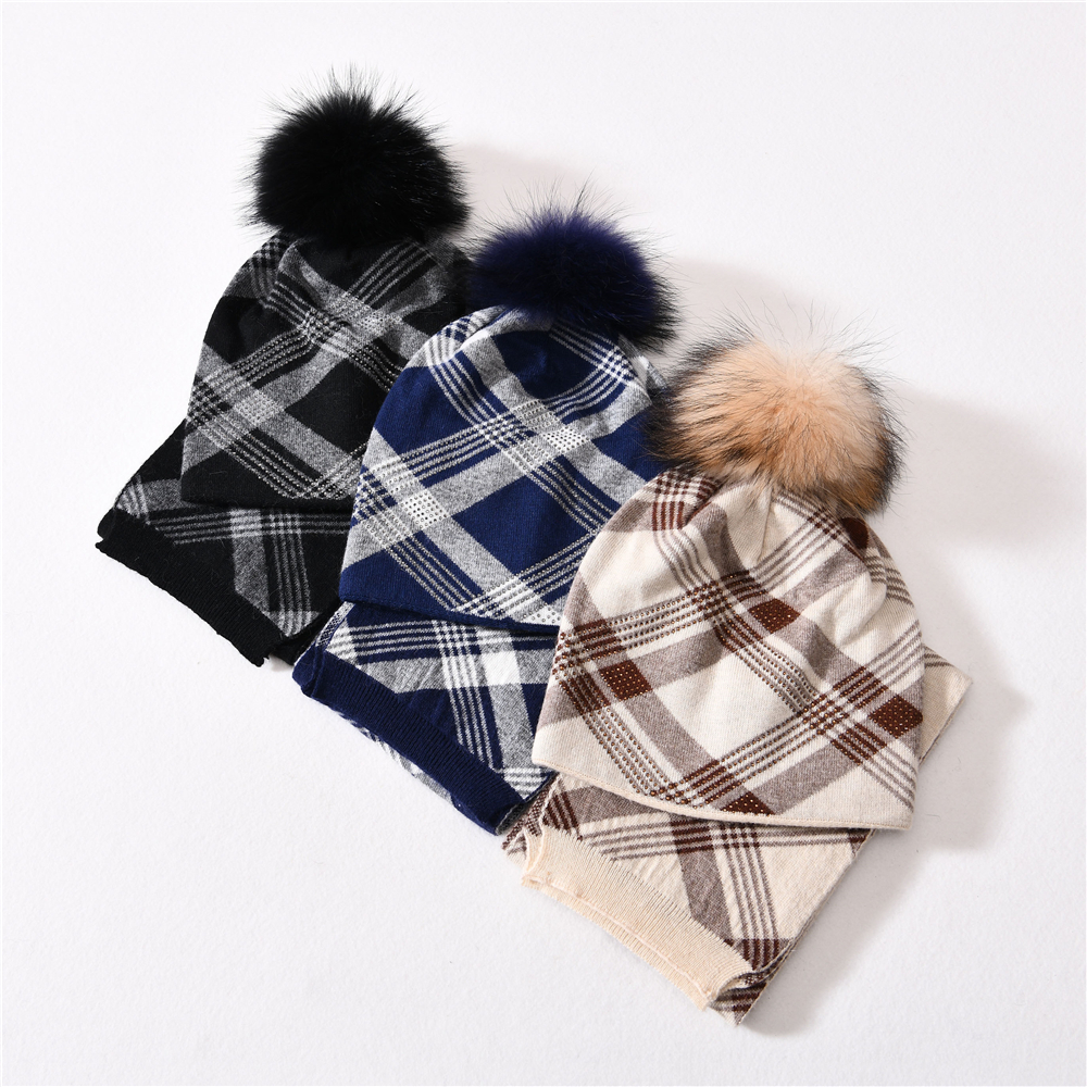 New Fashion Unisex Hat Scarf Set Women Plush Beanie Hat Scarf Accessories Fur Pom Pom Winter Beanie Scarf