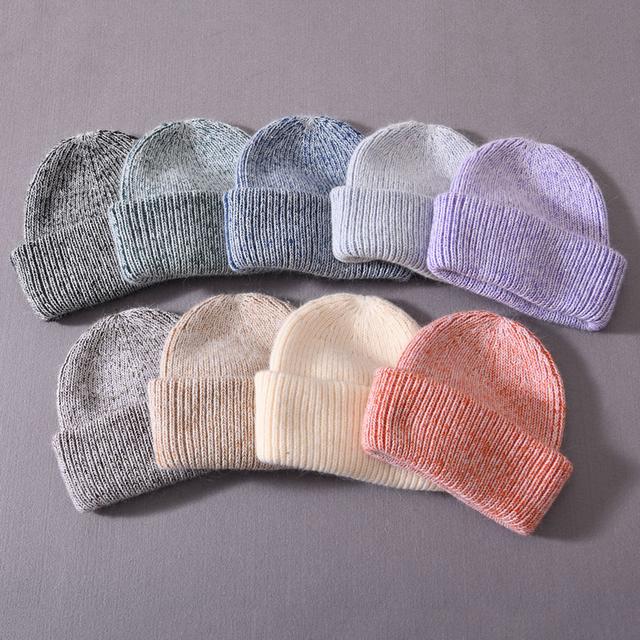 Warm Winter Hat Classic Striped Cashmere Knit Hats Cuffed Thick Fluffy Long Fur Relaxed Stretchable Women Knitted Furry Beanie