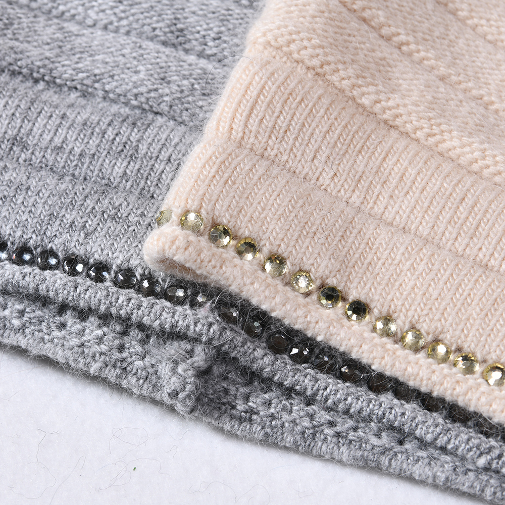 Wholesale Hand Knitted Woolen Caps Monster Pattern Winter Women Ladies Hats With Super Large Pom-pom